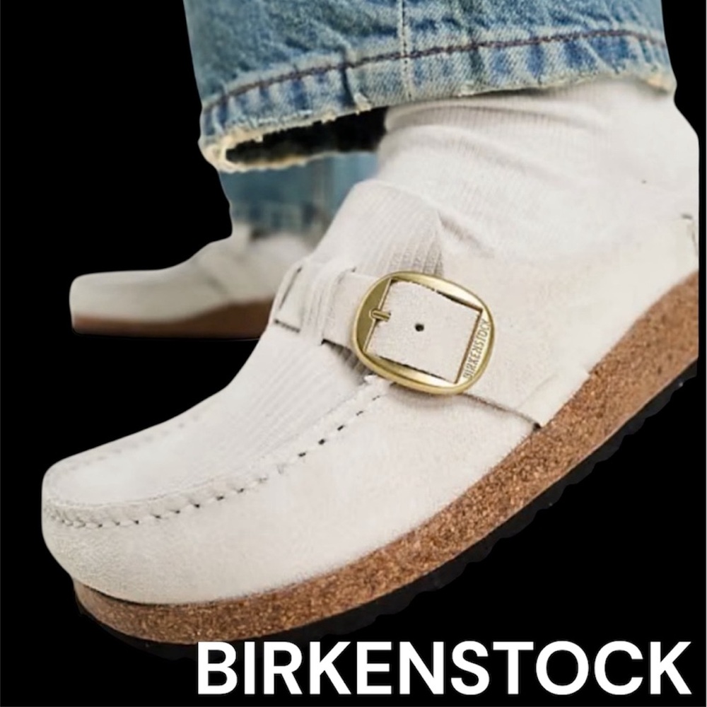 Birkenstock Buckley Corduroy Suede Cream Footbed Slip on Shoes Size 38